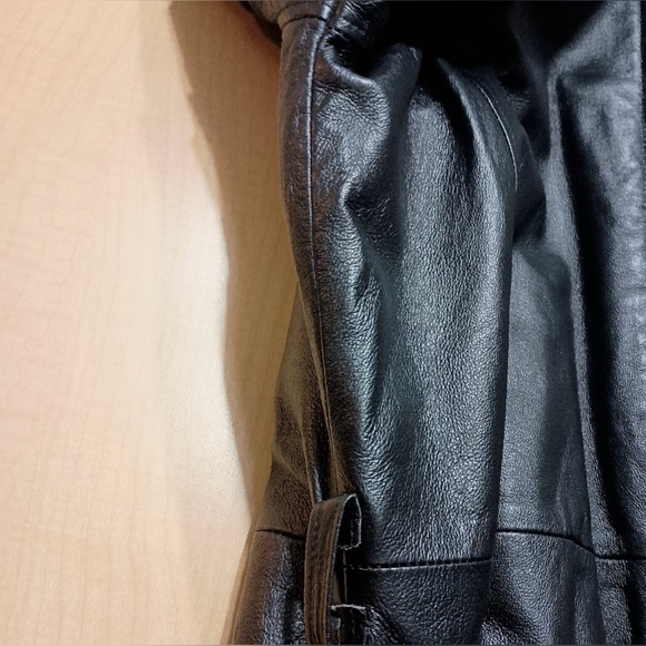 Leather Man Vintage Genuine Leather Zip Up Moto Bomber Hooded Jacket Coat Large - Picture 8 of 13